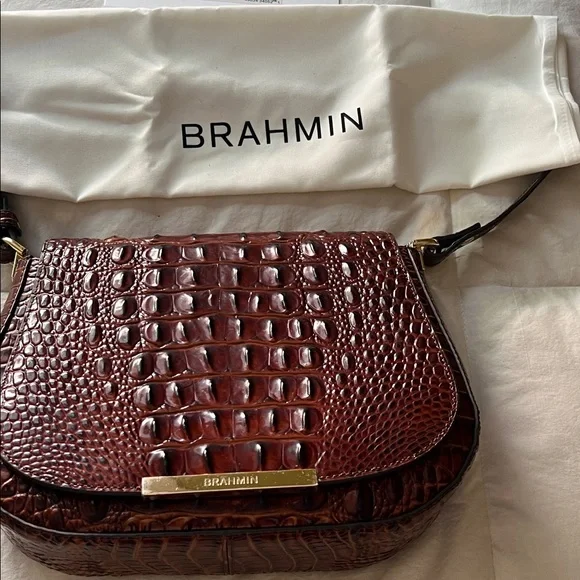 Brahmin Rich Brown Croc-Embossed Crossbody Bag - Picture 3 of 9